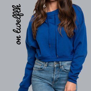 NWT on twelfth  Cropped Oversized Hooded Sweatshirt Blue